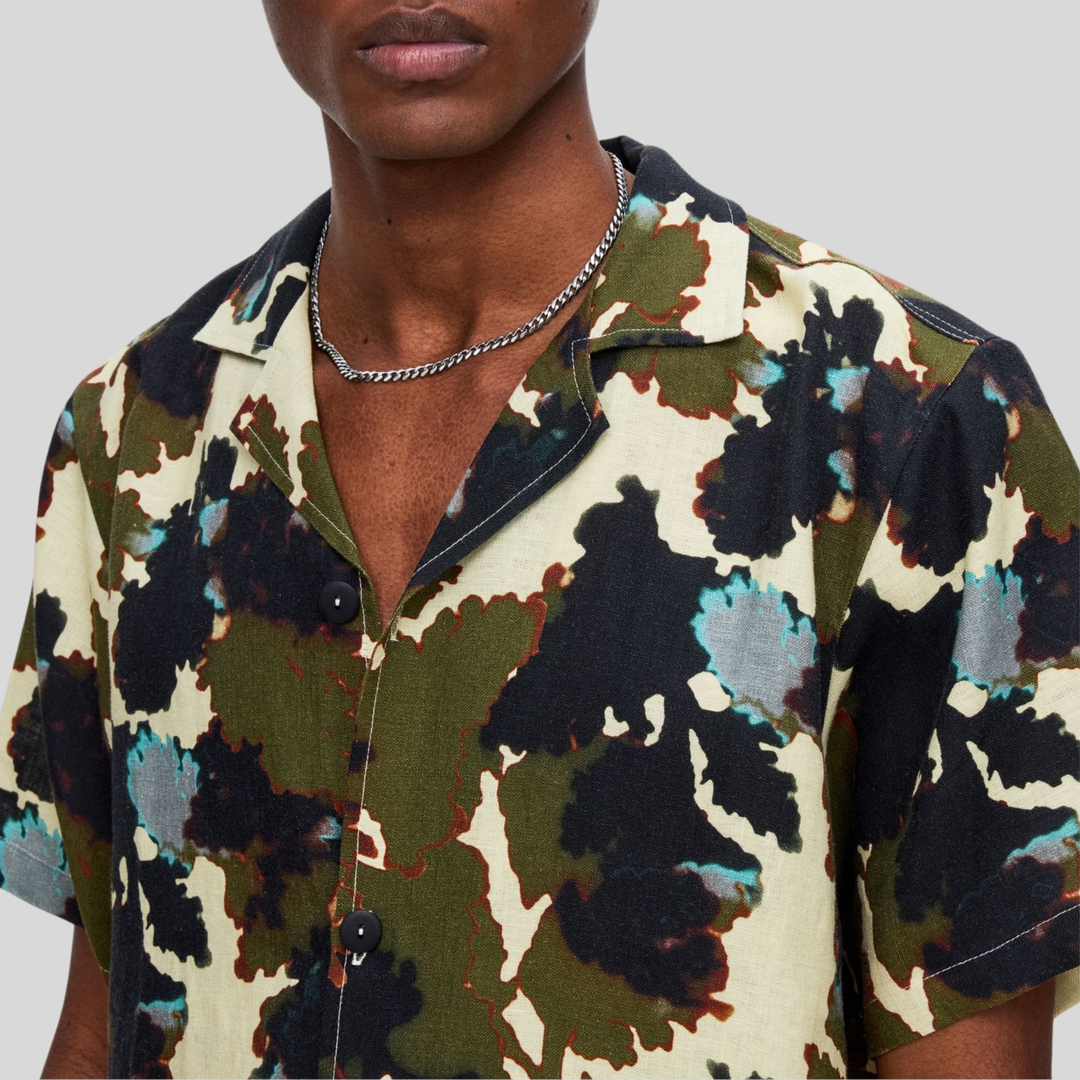 OAS Abstract Camo Resort Collar Shirt Olive