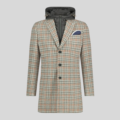 Gotstyle Fashion - Blue Industry Coats Houndstooth Checks Top Coat - Navy/Tan