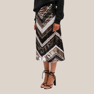 Gotstyle Fashion - We Are The Others Skirts Chevron Bands Sequin Midi Skirt - Silver