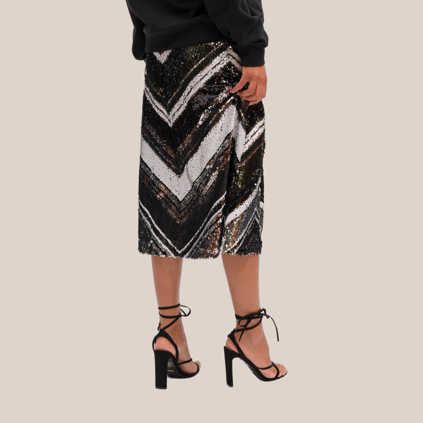 Gotstyle Fashion - We Are The Others Skirts Chevron Bands Sequin Midi Skirt - Silver