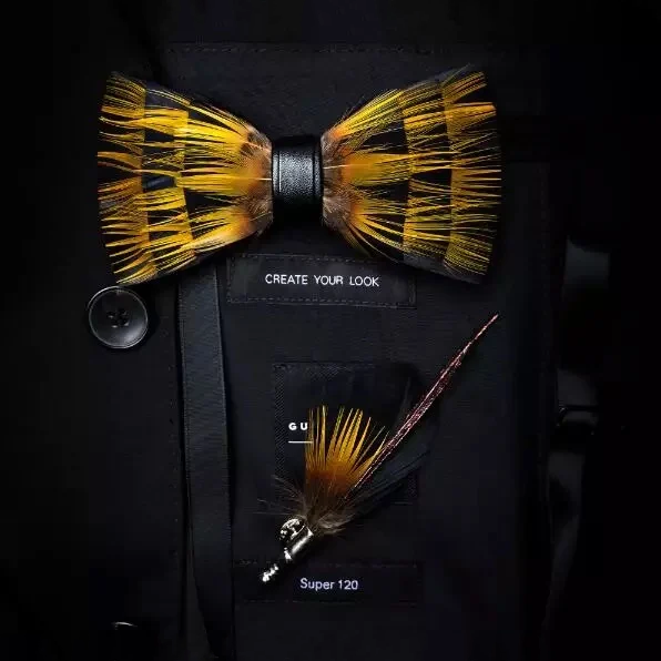 Gotstyle Fashion - Tyed by Dede Neckwear Orange Feather / Leather Handmade Bow Tie