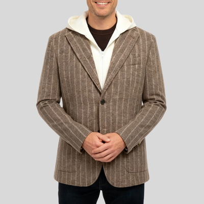 Pinstripe Flannel Jersey Blazer with Hood - Taupe