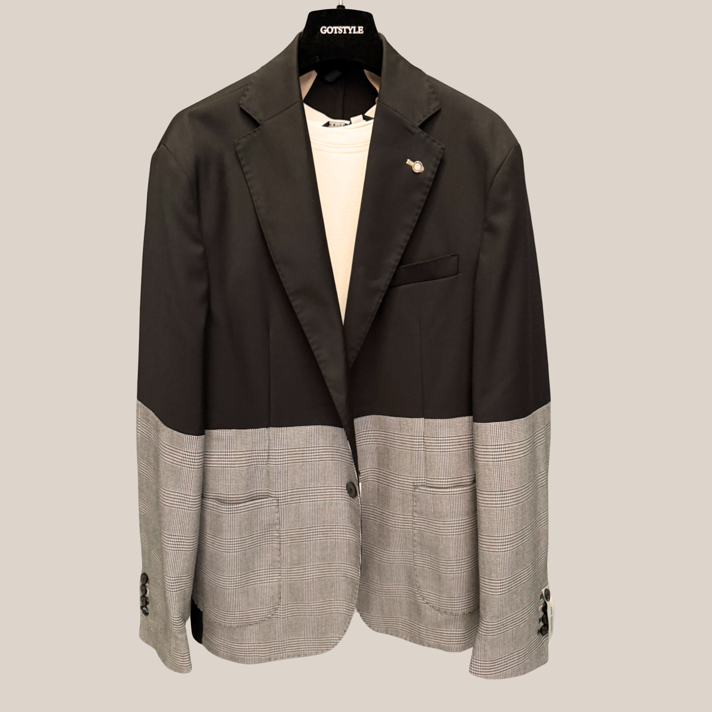 Solid / Glen Check Patch Pocket Blazer - Black