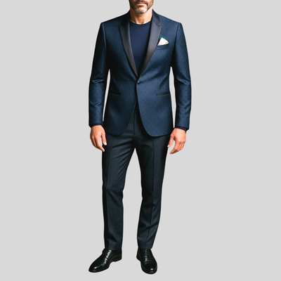 Diamond Sparkles Pattern Blazer - Navy