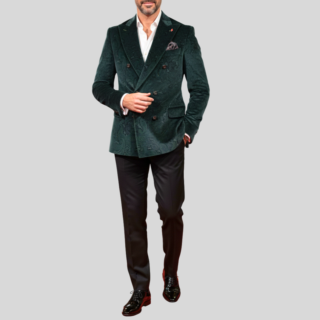Paisley Shadow Velvet Blazer - Green