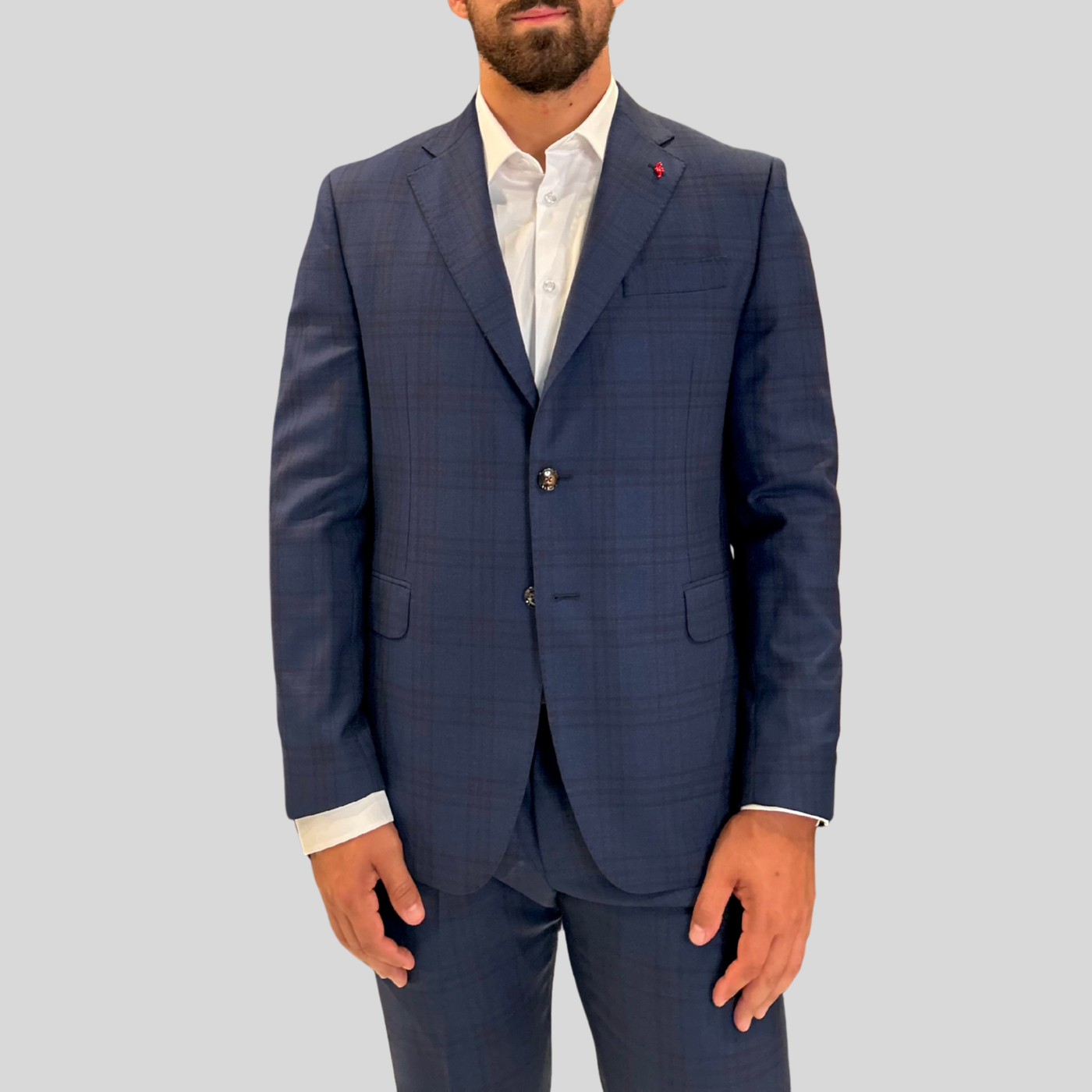 Plaid Checks Wool Suit - Navy