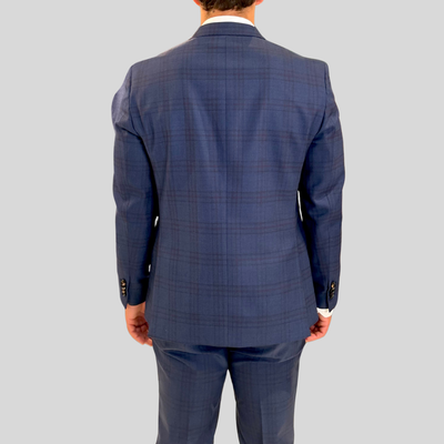 Plaid Checks Wool Suit - Navy
