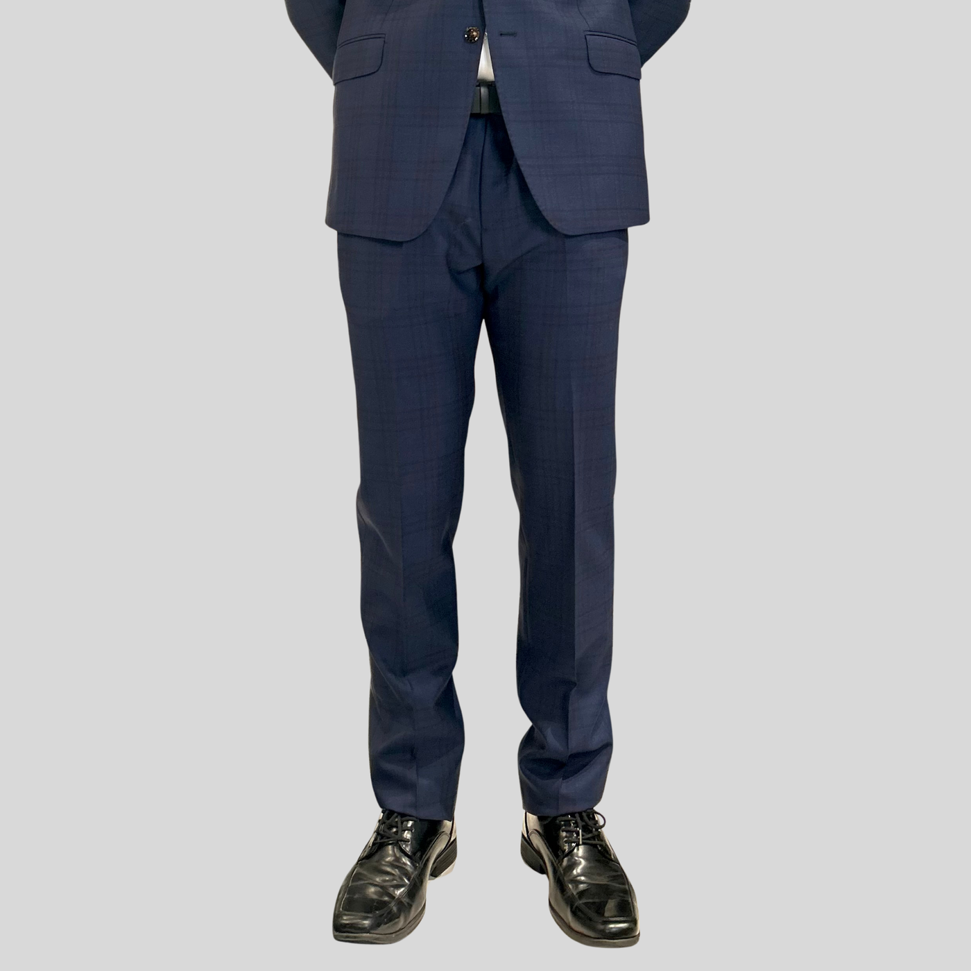 Plaid Checks Wool Suit - Navy