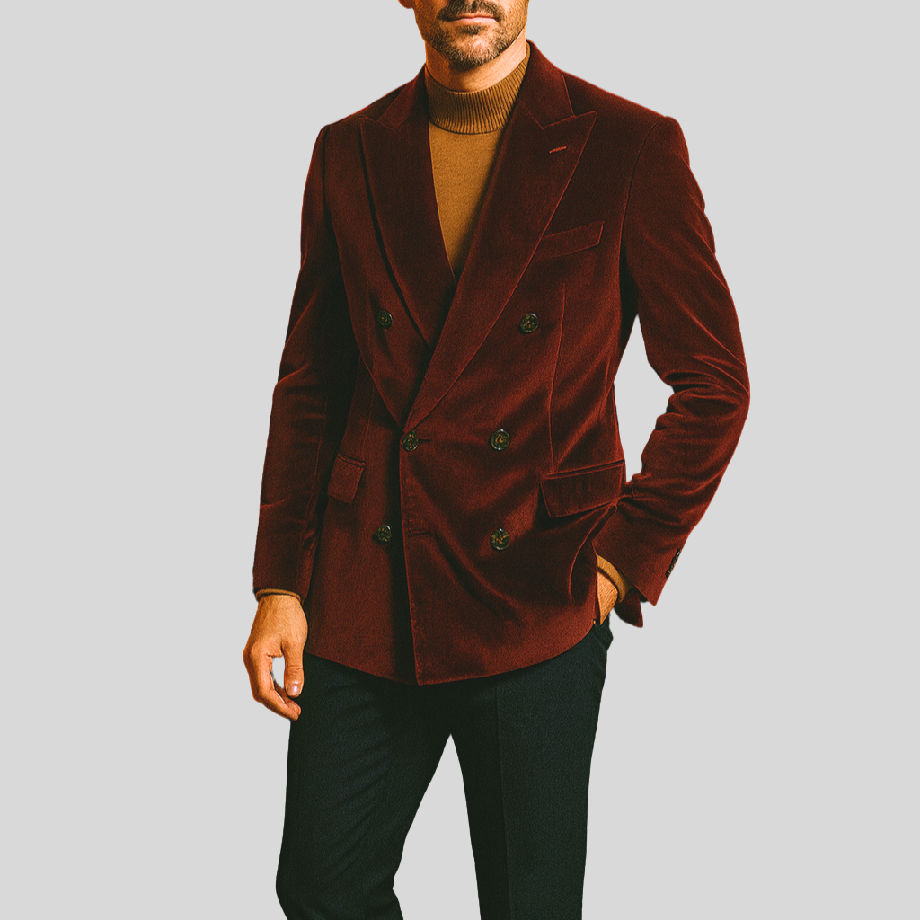 Stretch Cotton Velvet Blazer - Burgundy
