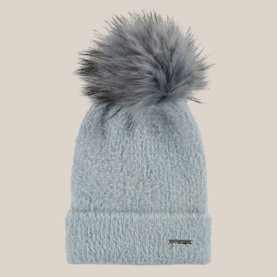 Gotstyle Fashion - Rino and Pelle Hats Knit Beanie with Faux Fur Pom-Pom - Light Blue