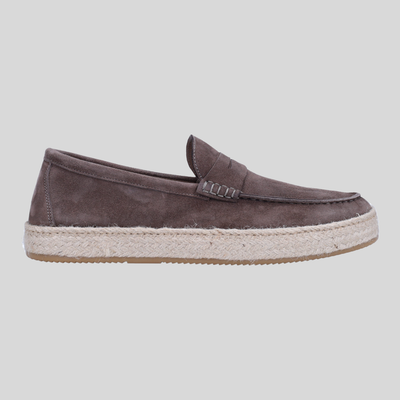 Suede Penny Loafer Raffia Sidewall - Slate