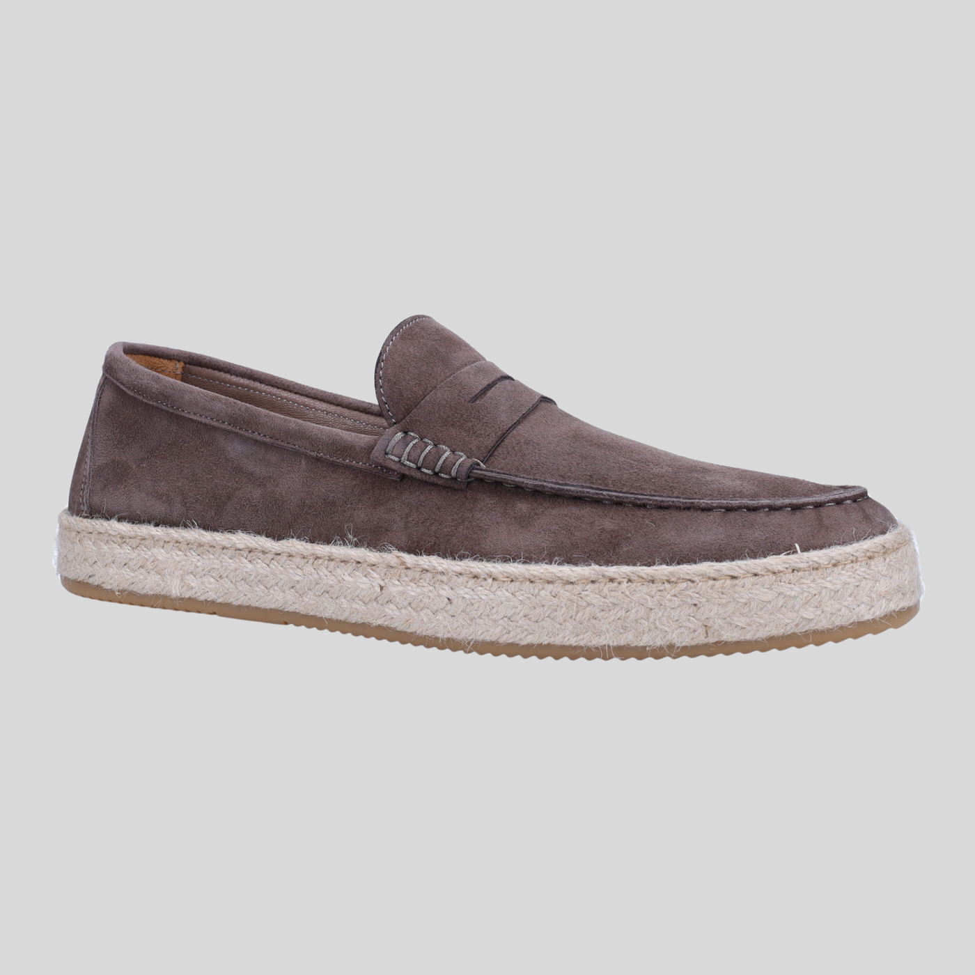 Suede Penny Loafer Raffia Sidewall - Slate
