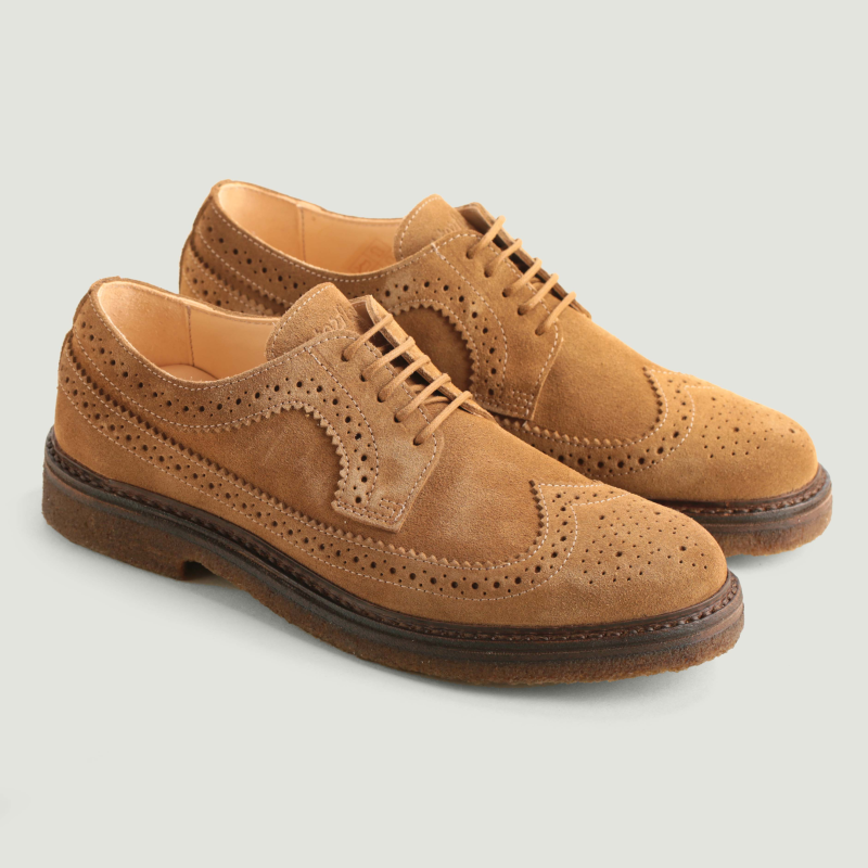 Gotstyle Fashion - Astorflex Shoes Dyed Suede Derby Brogue Crepe Sole - Tan