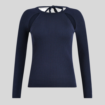 Open Back Detail Rib Knit Top - Navy