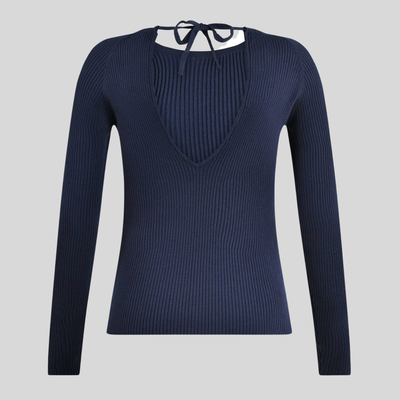 Gotstyle Fashion - Sofie Schnoor Tops Open Back Detail Rib Knit Top - Navy