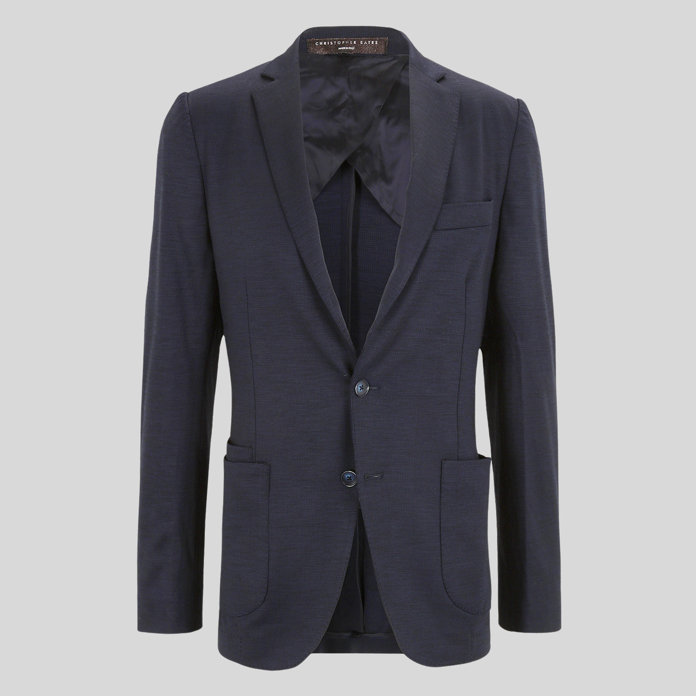 Gotstyle Fashion - Christopher Bates Suits Shadow Plaid Patch Pocket Jersey Blazer - Navy