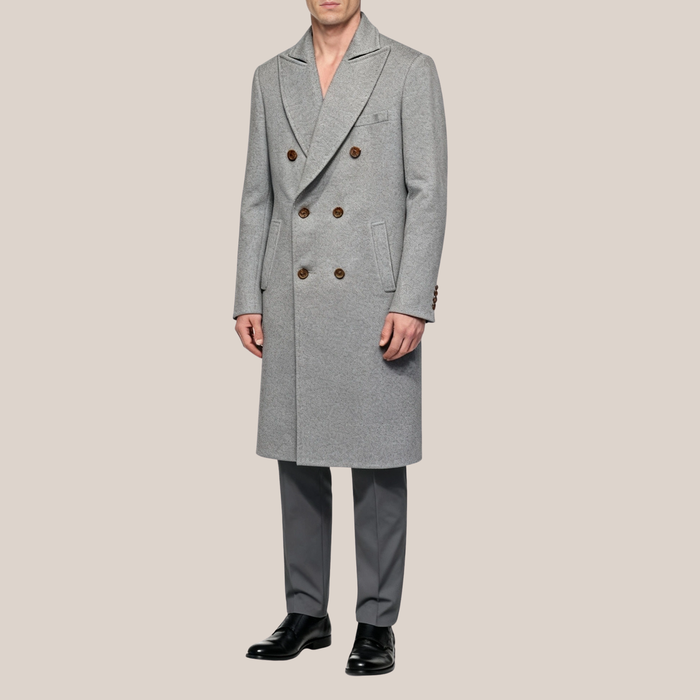 Extra Long Double Breasted Overcoat - Light Grey