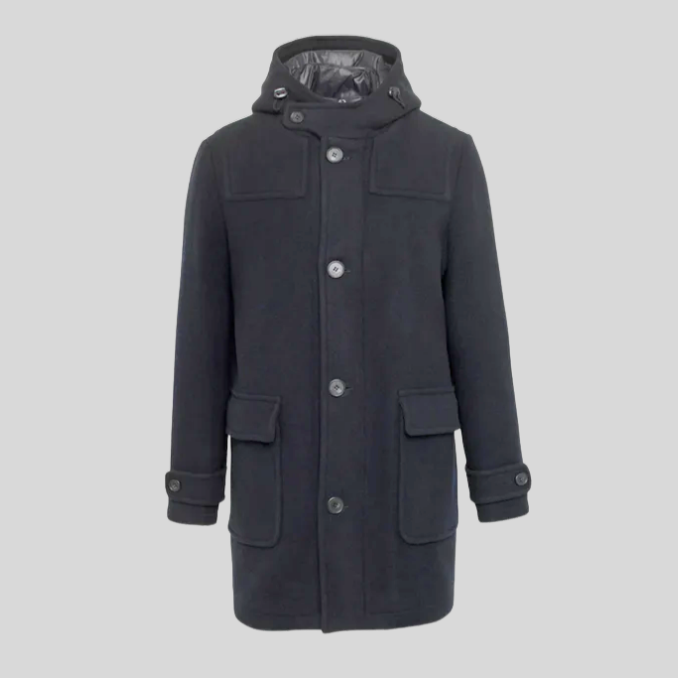 Hooded Duffle Coat with Removable Inlay - Navy