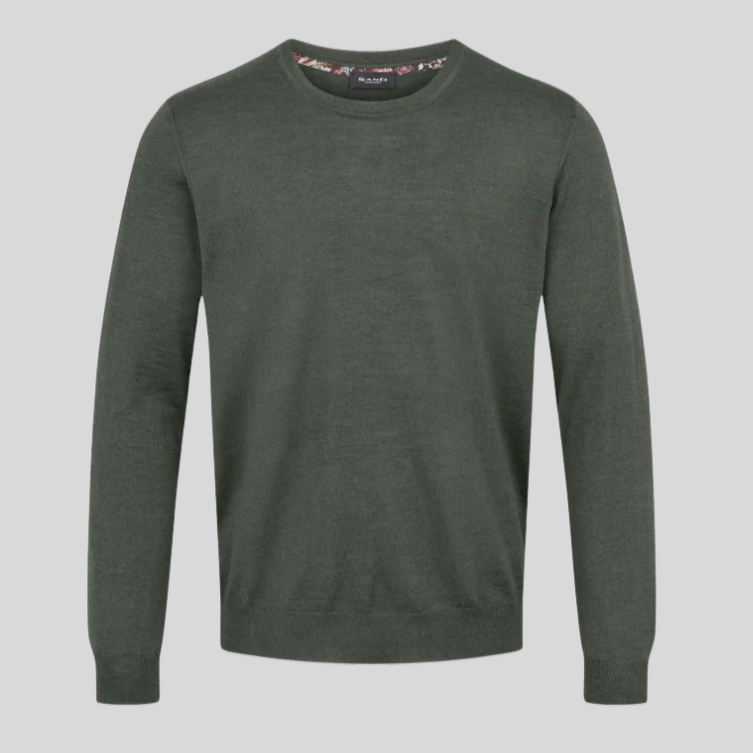 Extra Fine Merino Crew Knit Sweater - Green