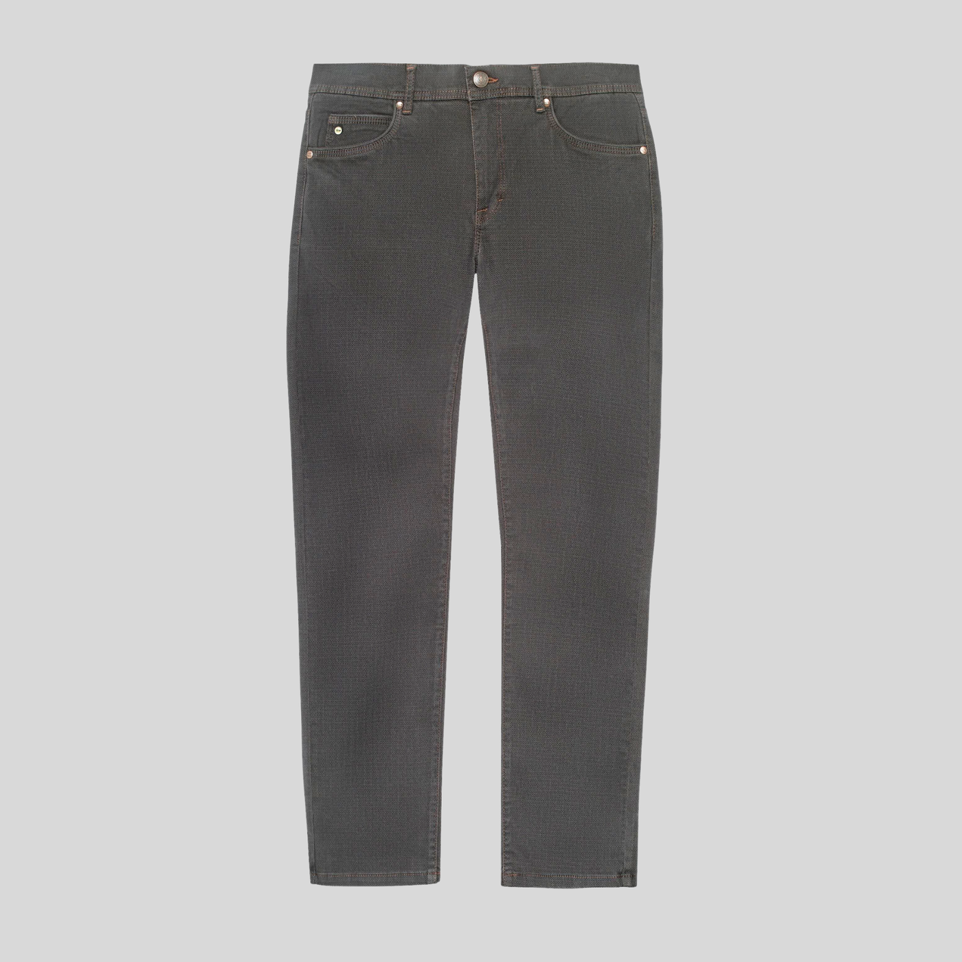 Micro Print Cotton Stretch Chinos - Brown