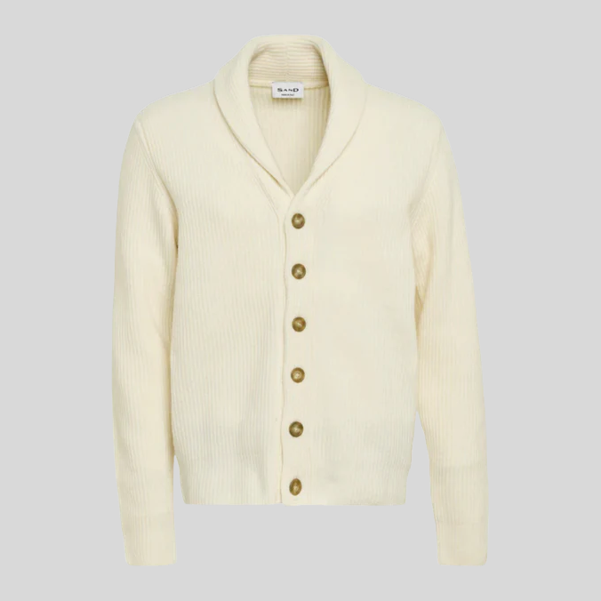 Shawl Collar Micro Knit Cardigan - Off-White