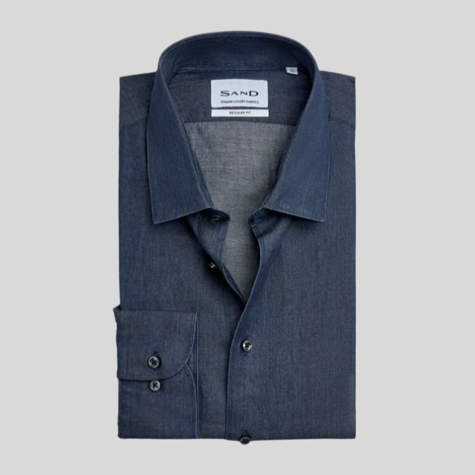 Garment Washed Denim Shirt - Navy
