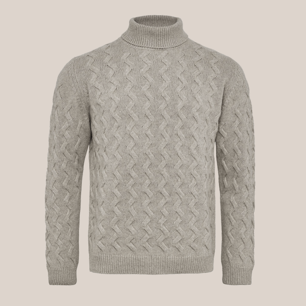 Wool / Cashmere Cable Knit Turtleneck - Grey