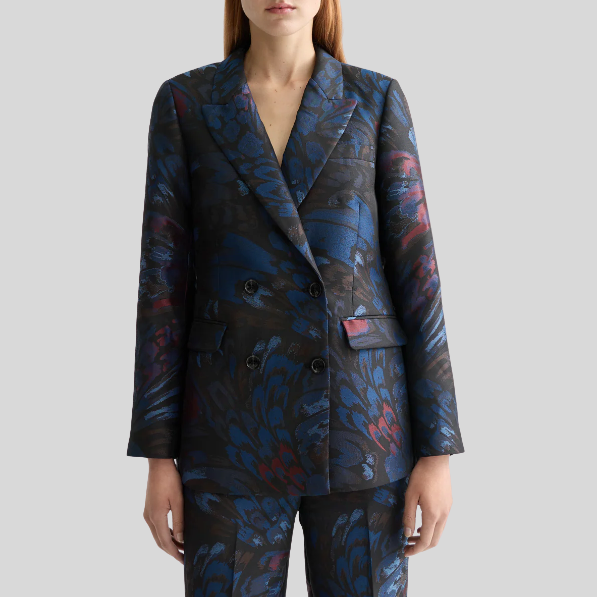 Abstract Feathers Jacquard Blazer - Navy