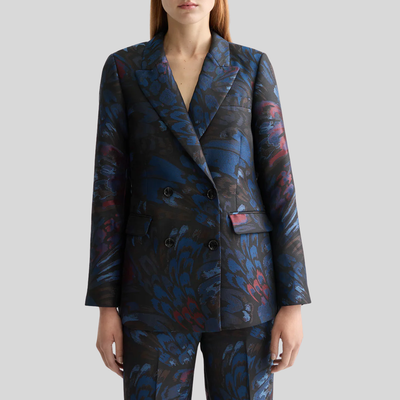 Abstract Feathers Jacquard Blazer - Navy