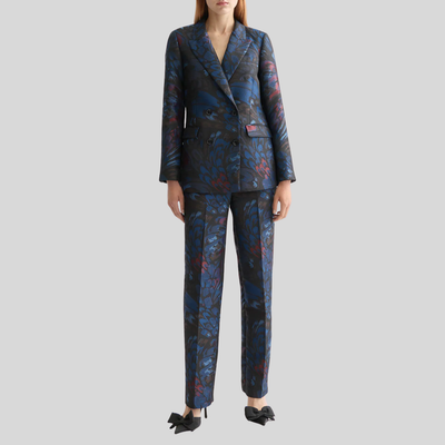 Abstract Feathers Jacquard Blazer - Navy