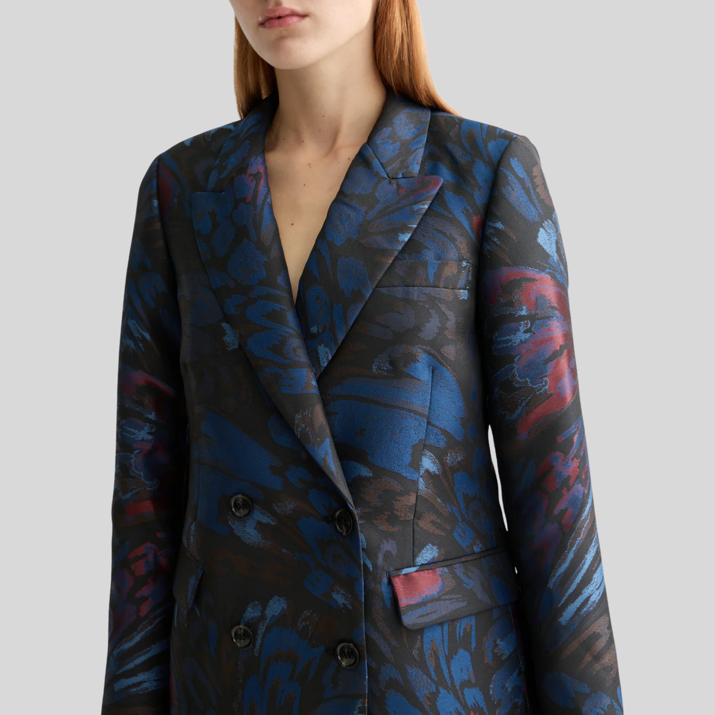 Abstract Feathers Jacquard Blazer - Navy