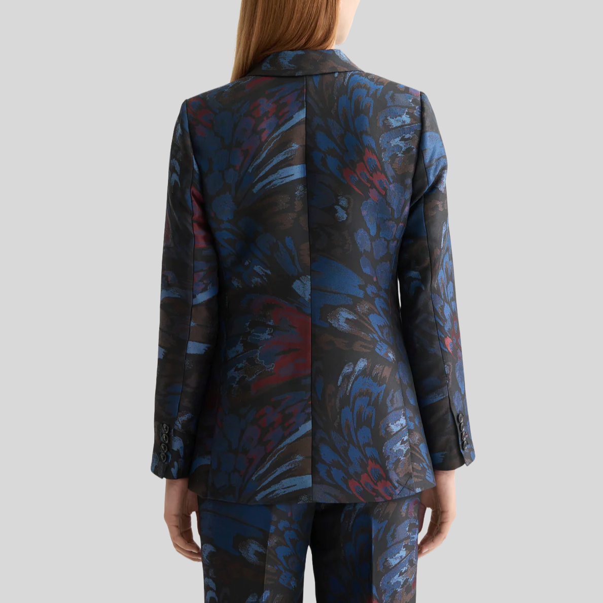 Abstract Feathers Jacquard Blazer - Navy