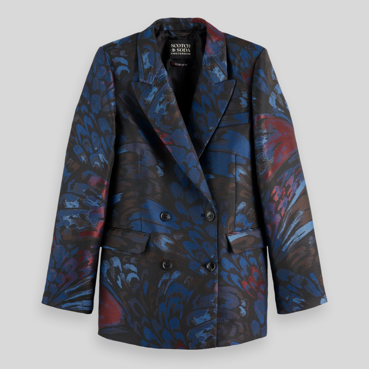 Abstract Feathers Jacquard Blazer - Navy