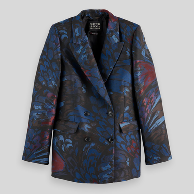 Abstract Feathers Jacquard Blazer - Navy
