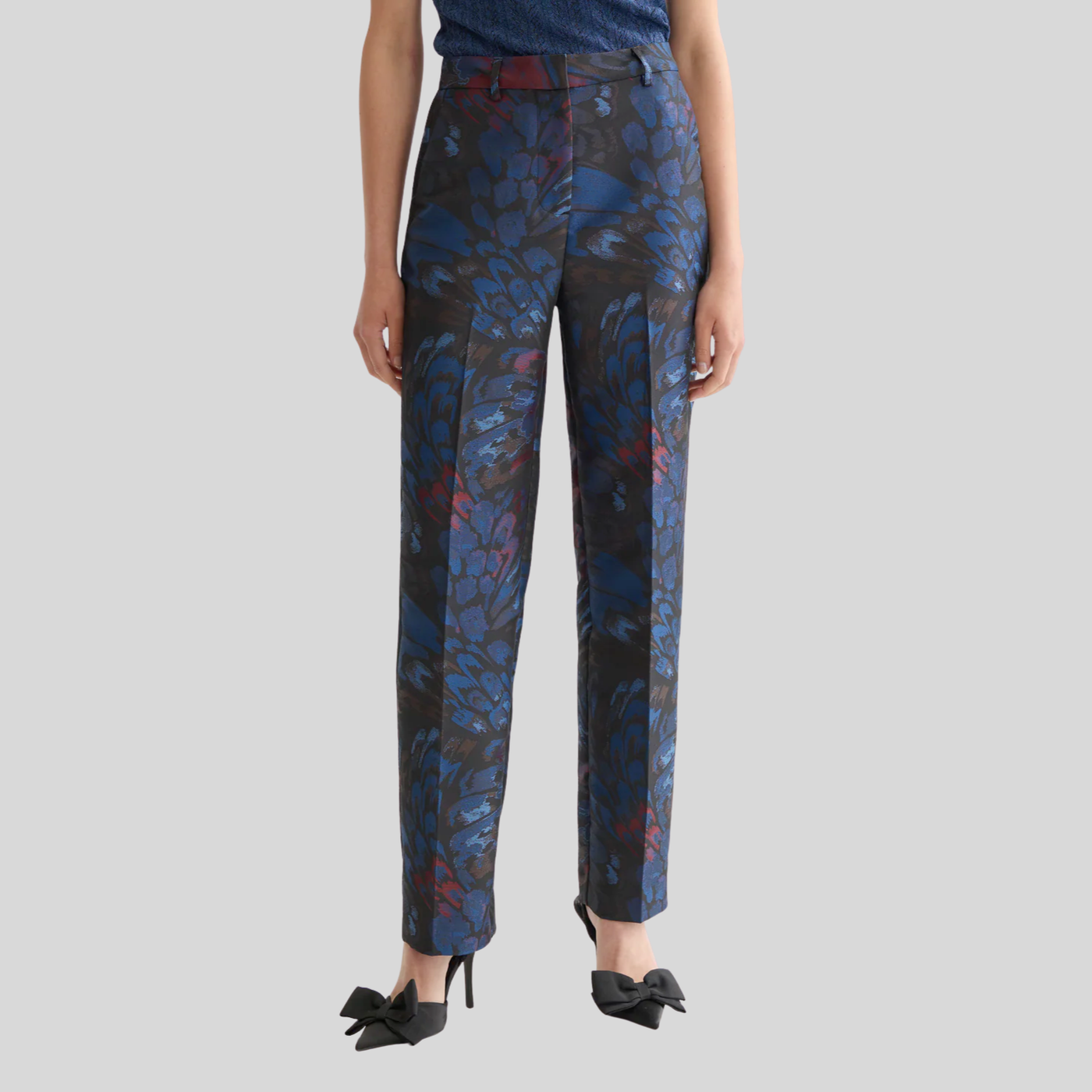 Abstract Feathers Jacquard Trousers - Navy