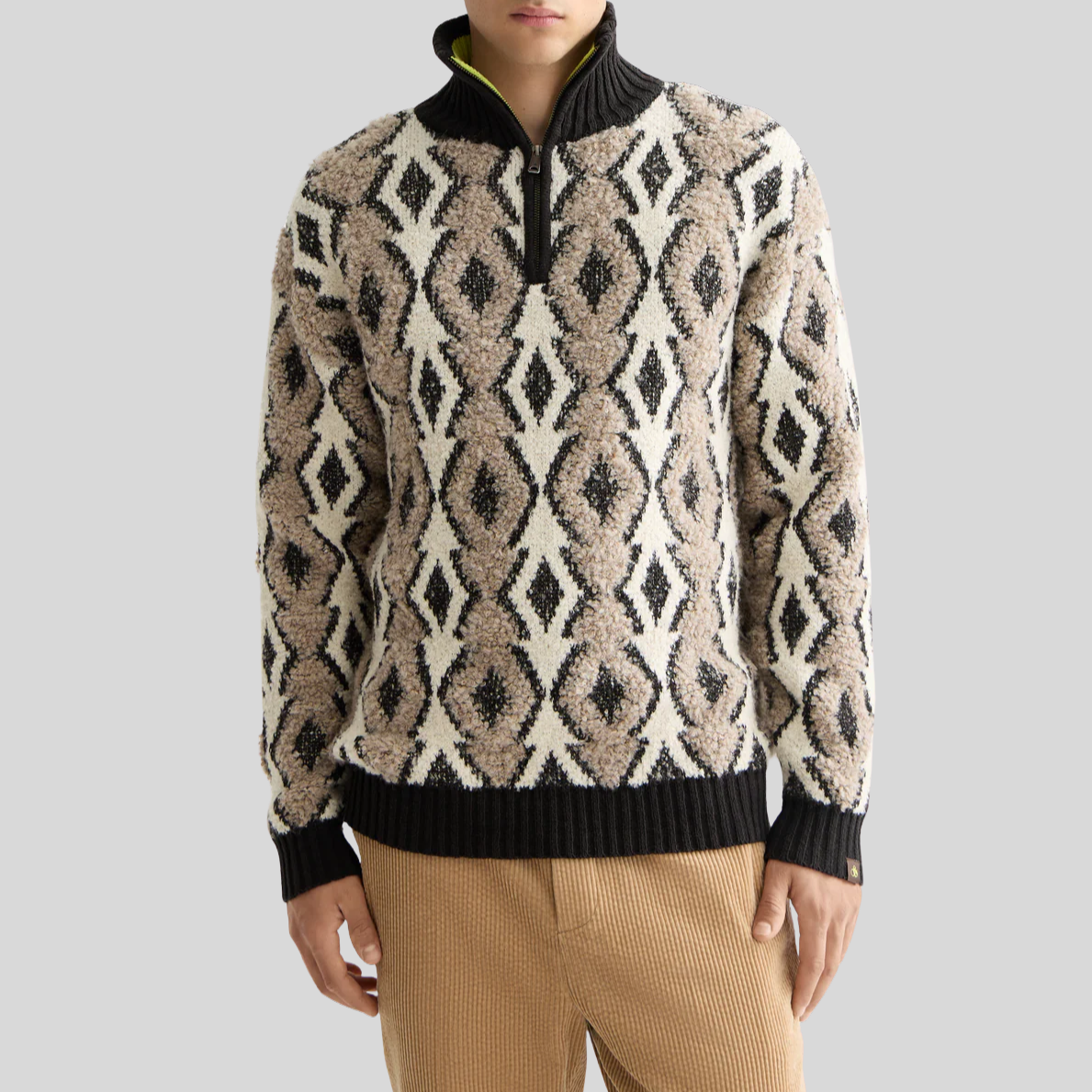 Modern Argyle Quarter-Zip Sweater - Tan
