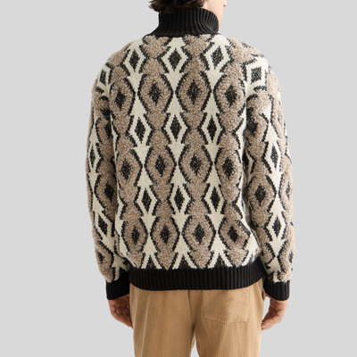 Modern Argyle Quarter-Zip Sweater - Tan