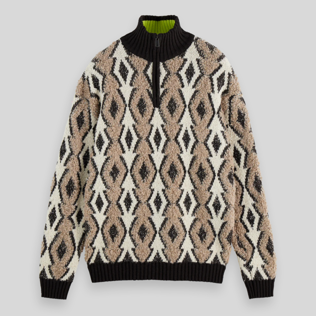 Modern Argyle Quarter-Zip Sweater - Tan