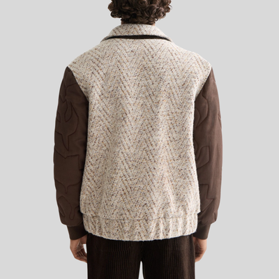 Chevron Melange Wool Varsity Jacket - Taupe