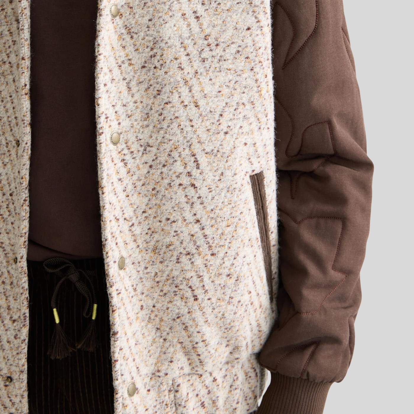 Chevron Melange Wool Varsity Jacket - Taupe