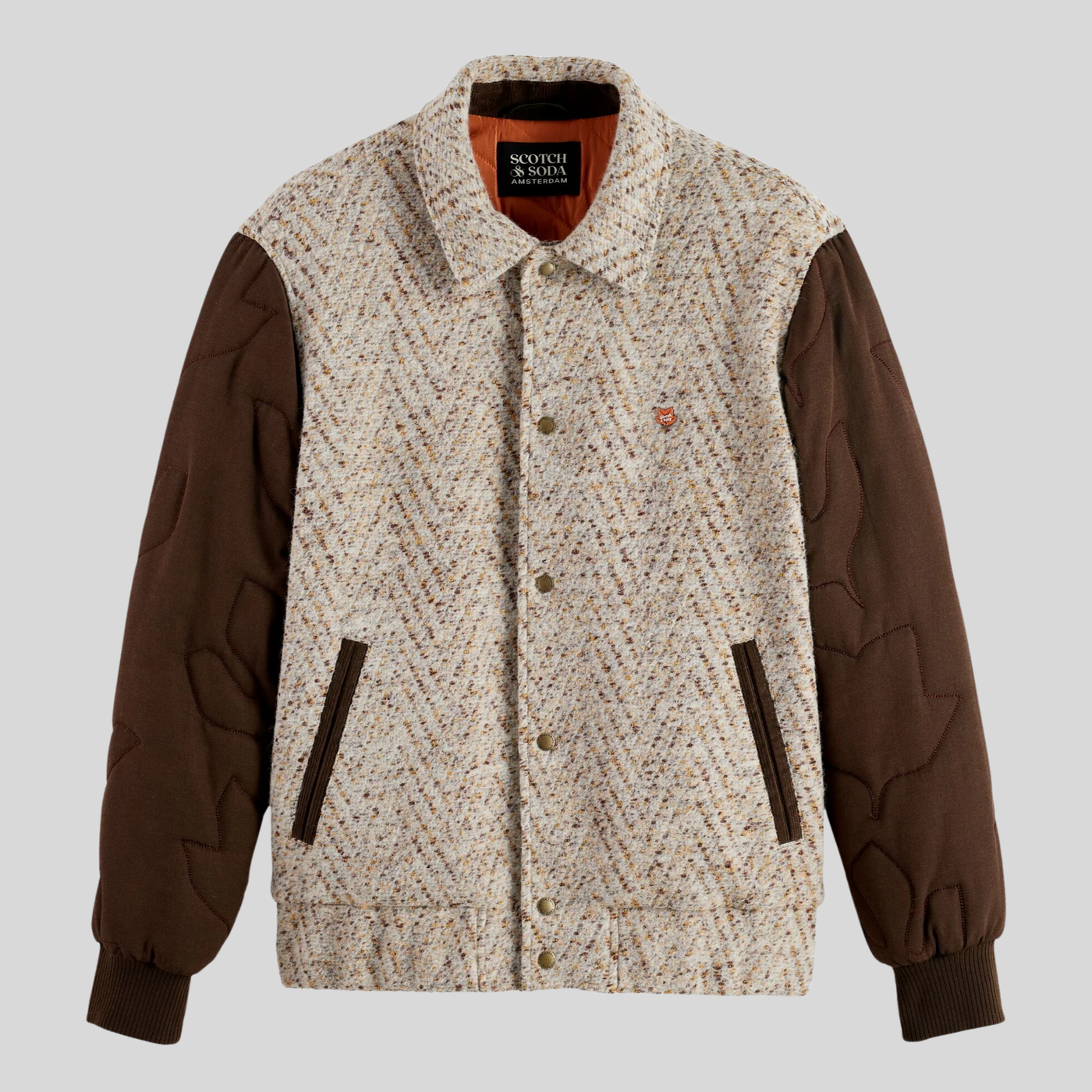 Chevron Melange Wool Varsity Jacket - Taupe