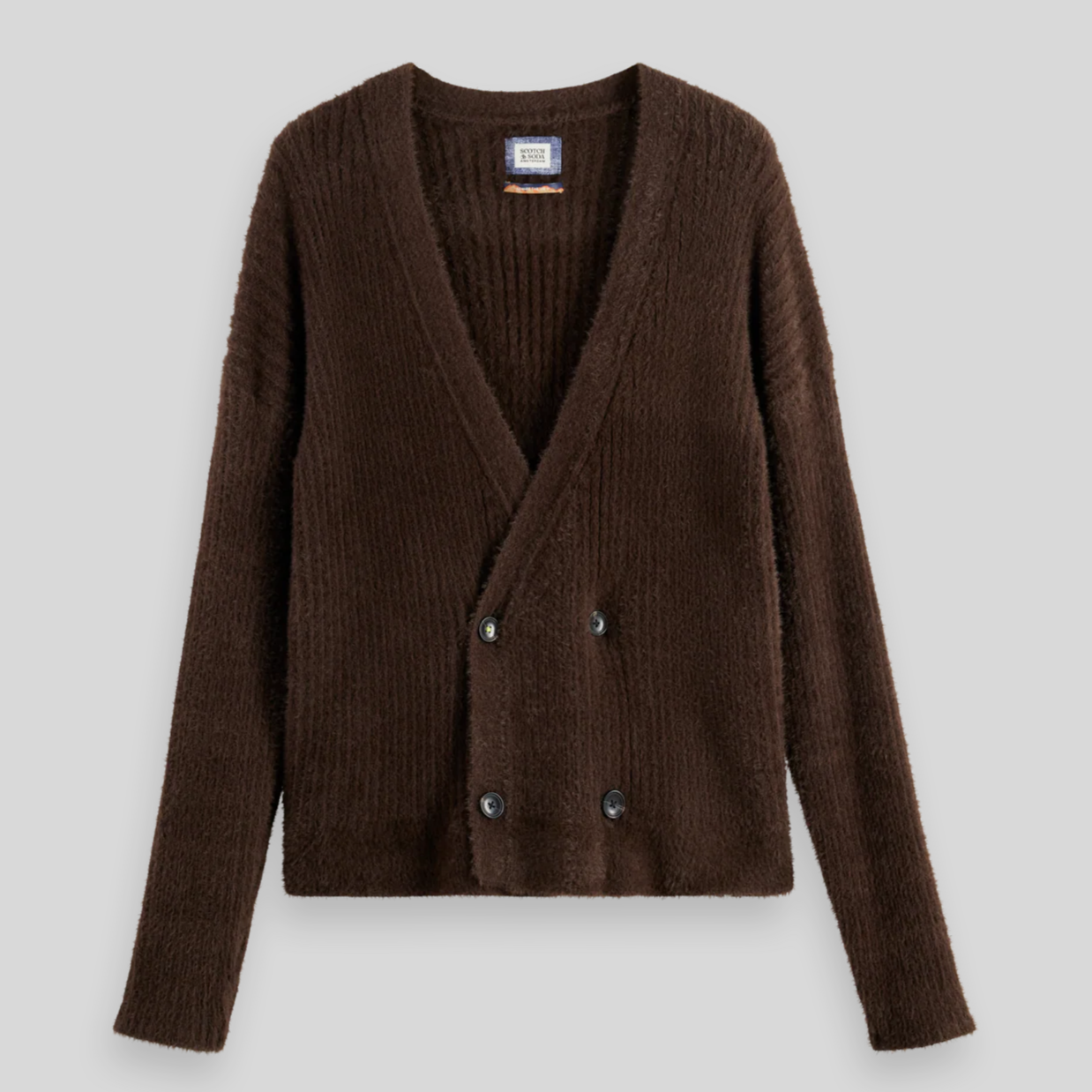 Textured Fuzzy Cardigan - Brown