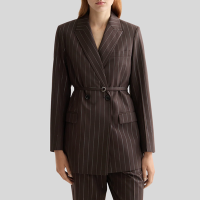 Lurex Pinstripe Blazer - Brown