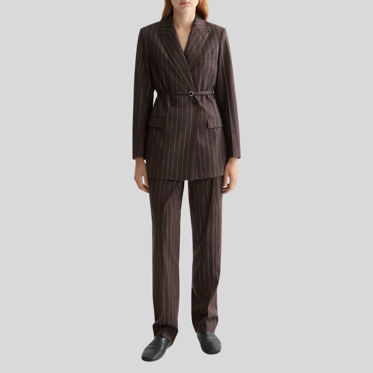 Lurex Pinstripe Blazer - Brown