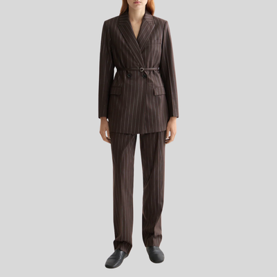 Lurex Pinstripe Blazer - Brown