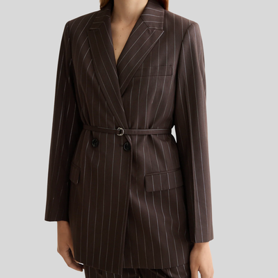 Lurex Pinstripe Blazer - Brown