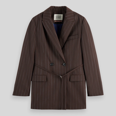 Lurex Pinstripe Blazer - Brown