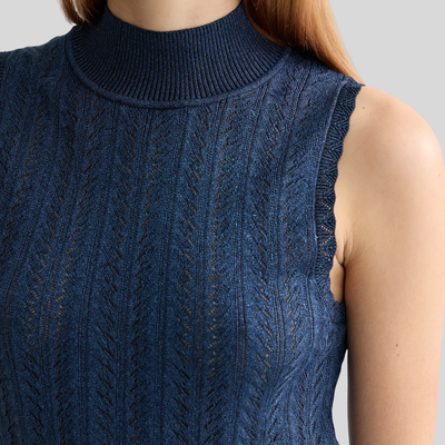 Metallic Pointelle Knit Tank - Blue