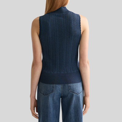 Metallic Pointelle Knit Tank - Blue