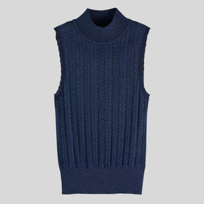Metallic Pointelle Knit Tank - Blue